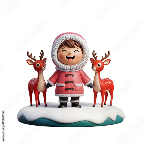 Child Santa with Reindeer Friends