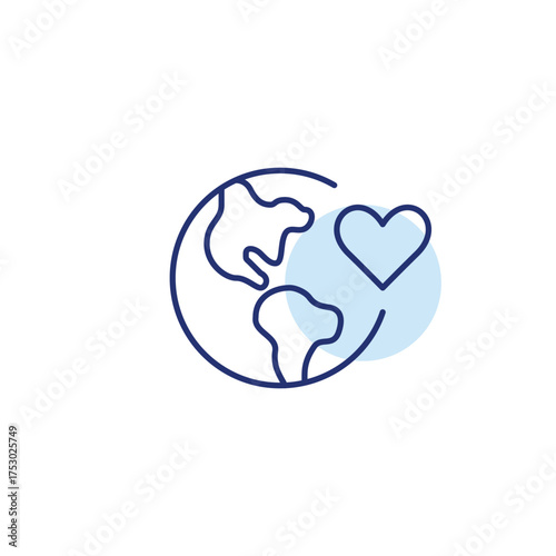 Earth and heart. Global charity and compassion, travel blogging. Eco-friendly living. Pixel perfect, editable stroke vector icon