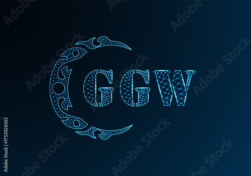 Low poly letter logo GGW design. GGW letter logo low poly vector design on blue color gradient background. GGW logo low poly design