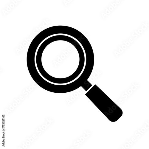 A simple black magnifying glass icon on transparent background silhouette