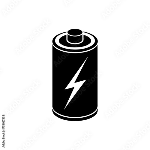 Battery with lightning bolt symbol on transparent background silhouette