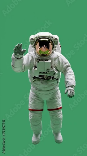 Wallpaper Mural Vertical video of an astronaut in a spacesuit waving while floating against a green screen. Ideal for sci-fi VFX, educational space content, tech promos & compositing projects. Torontodigital.ca