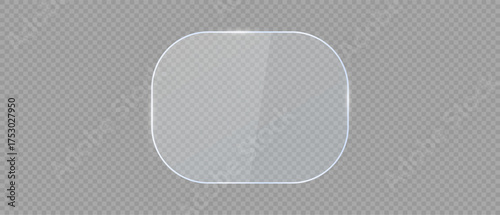 Glass plate on transparent background. Realistic screen glass, window mockup, clear glass showcase, glossy plastic glare frame, acrylic with glares and light, clear rectangular plate, plexiglas, 3d.
