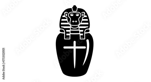 Ancient Egyptian Canopic Jar Icon with Baboon Head Design for Funerary Art and History