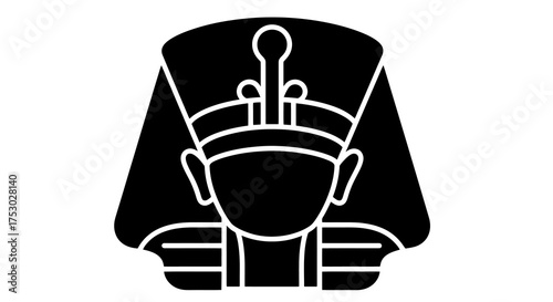 Simple black silhouette of a pharaoh's sarcophagus mask, a concept of ancient Egyptian civilization and history