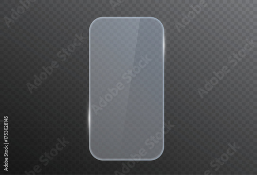 Vector glass banner PNG with soft reflection and glossy transparency. Realistic acrylic plate with white shine and smooth glare.