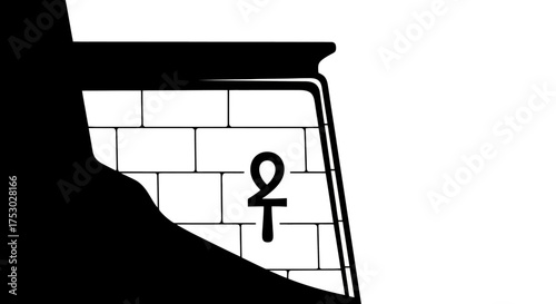 Black and white illustration of the ankh, the ancient Egyptian symbol of life, on a stone wall
