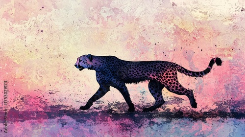 A digital painting of a cheetahâ€™s silhouette, subtly textured with pastel gradients and abstract patterns that evoke a sense of speed.