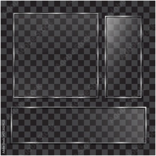 Vector Glass Plate Mockup Collection Clear Panels Realistic Frames Transparent Sheet Templates on Checkerboard for