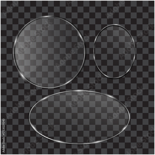 Transparent Glass Shapes Overlay Background Circle Oval Rectangle Silver Trim Mockup Vector Graphic Design Modern Design