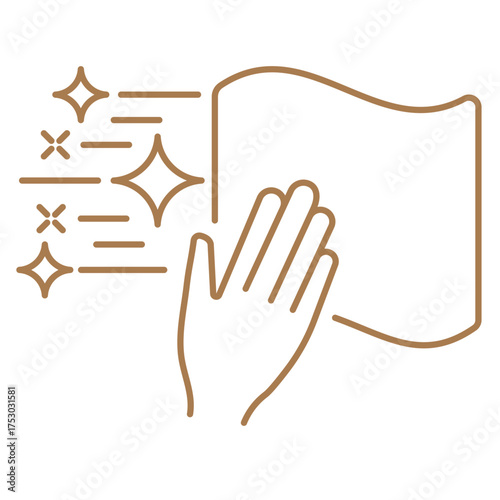 Easy clean surface linear icon. Hand with wipe cleaning symbol for hygiene, disinfection, household and sanitary design. Editable stroke.