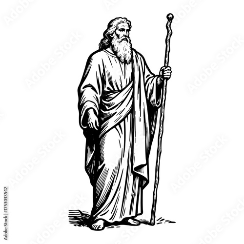 moses with Staff Engraving Vector Illustration