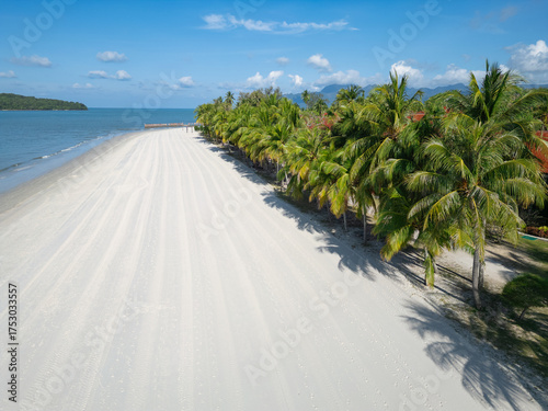Aerial view on Pentai Cenang beach on Langkawi island, Malaysia.