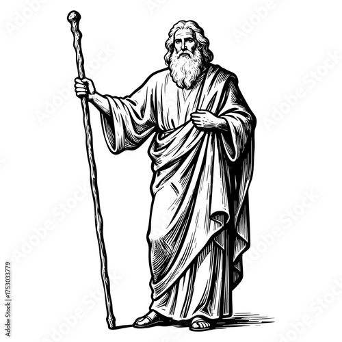 moses with Staff Engraving Vector Illustration