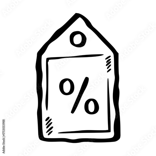 Hand Drawn Price Tag with Percentage Sign for Black Friday