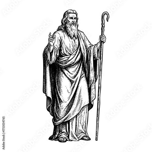 moses with Staff Engraving Vector Illustration