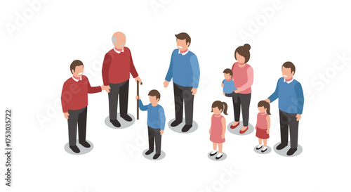 Isometric family gathering with multiple generations and children