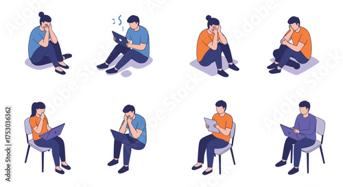 People struggling with stress and digital anxiety in modern life
