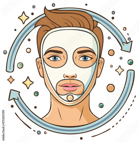 Young man with a cosmetic sheet mask getting a rejuvenating facial treatment