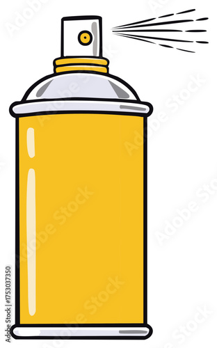 Cartoon spray can with a yellow body spraying a mist