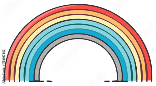 Hand drawn colorful rainbow arch icon with retro vintage colors