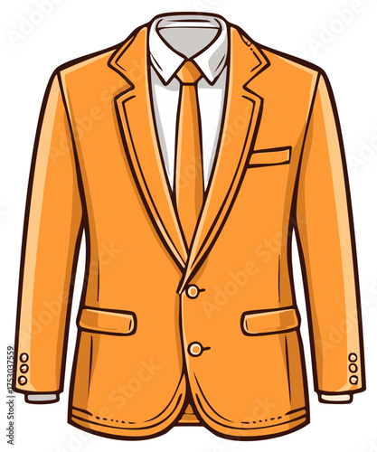Bright orange formal suit jacket with white shirt and necktie illustration