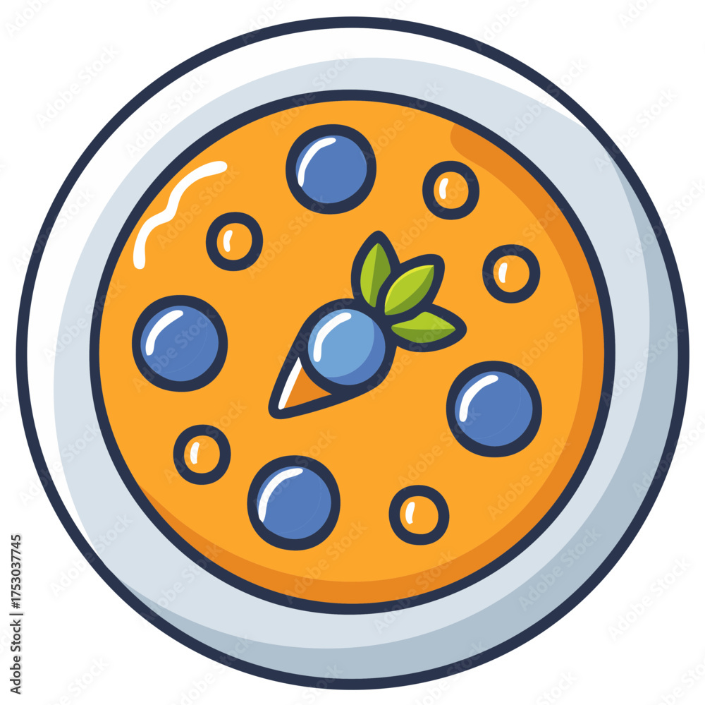 Fototapeta premium Cute Cartoon Food Icon of a Healthy Vegetable and Berry Soup or Porridge