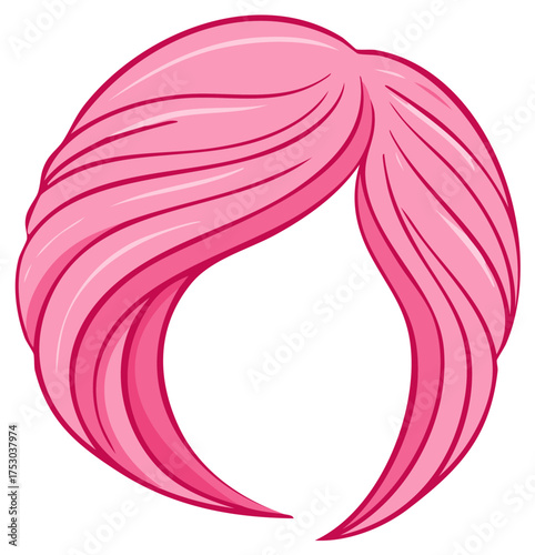 Pink cartoon hair wig isolated, hair fashion, comic hairstyle, vector art.