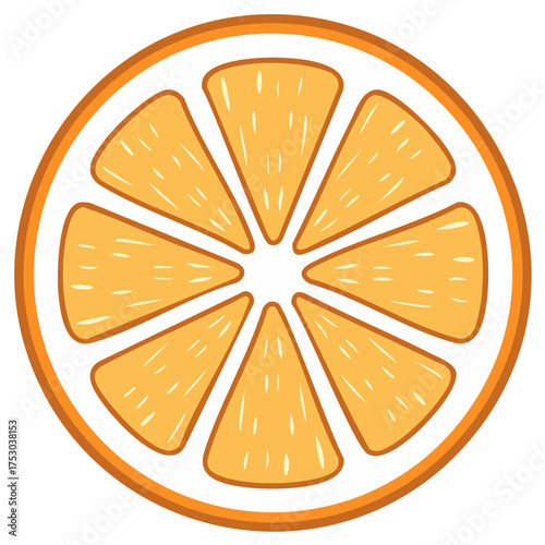 Vibrant orange slice with orange peel, wedges, and seeds in graphic vector design for summer juice