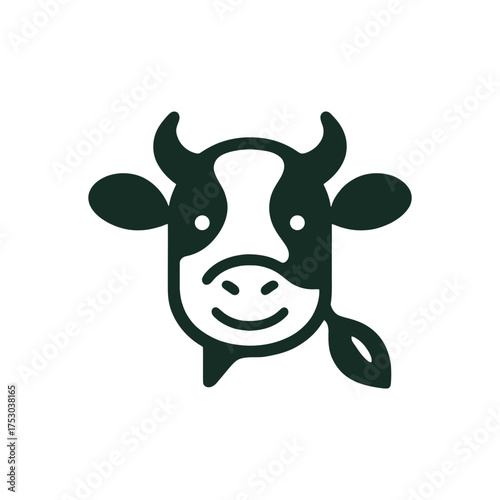 Minimalist Cow Head Vector Graphic Design with Leaf