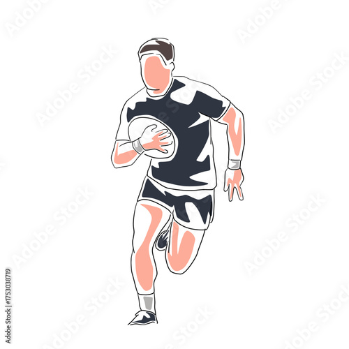 Rugby player running with ball, isolated flat design vector illustration. Line art sports illustration
