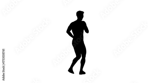 3D render : a silhouette male character is performing salsa dance with the white background, 45 degrees back view
