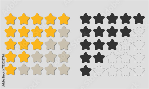 Five Star Rating Icons Set | Golden Gradient Review Symbols for Apps, Websites, and Product FeedbackFive Star Rating Icons Set | Golden Gradient Review Symbols for Apps, Websites, and Product Feedback