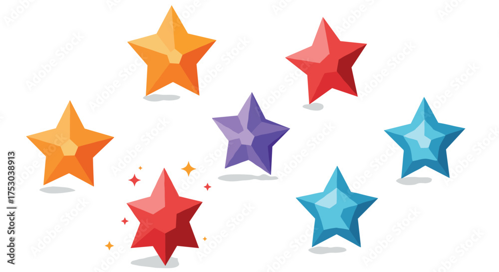 Obraz premium Colorful 3d stars on white background with sparkles in various shades