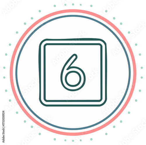 Stylized Number Six Icon in a Circular Border with Dots