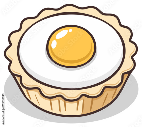 Vibrant Cartoon Egg Tart Illustration with Golden Yolk in a Flaky Pastry Shell
