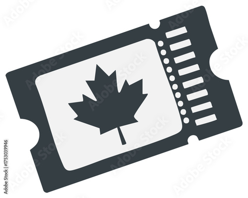Dark Ticket with Maple Leaf Symbol Invitation Pass Entry Admission