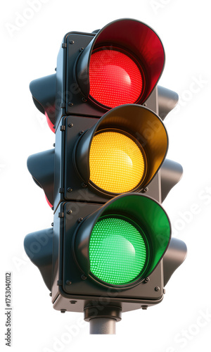 3D Realistic Traffic Light with Glossy Finish, Green Light On, Transparent Background, Icon for Web Design