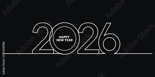 Embrace the Future 2026 Minimalist New Year Design White Line Art on Black Celebrating Joy Hope Modern Style Graphic