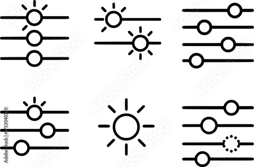 Adjust brightness slider vector icon set black line on white background