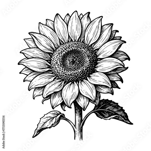 Sunflower Bloom Flower Engraving Vector Illustration