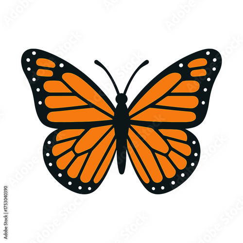 Vibrant monarch butterfly with orange and black patterned wings