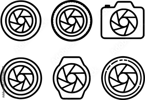 camera lens rainbow aperture vector icon set