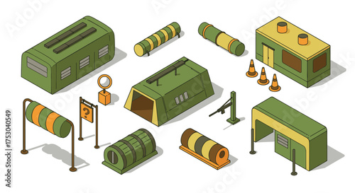 Isometric military base objects collection for video games and simulations