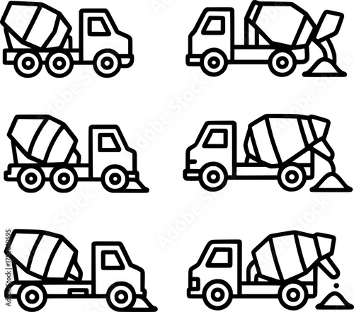 cement mixer truck pouring concrete line icon