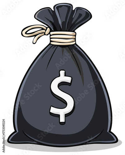 Illustrated bag full of wealth, featuring the dollar symbol for finance-themed projects or investment goals.