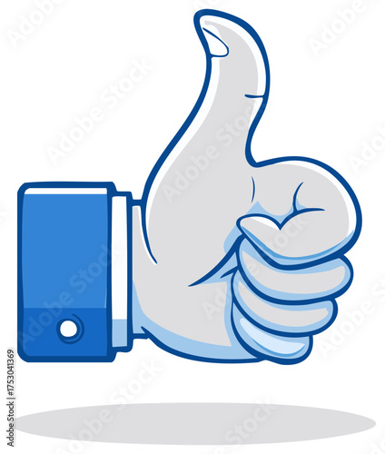 Cartoon hand with thumbs up, gesture of approval, positive feedback