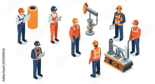 Wallpaper Mural Isometric industrial workers and equipment for construction and oil industry Torontodigital.ca