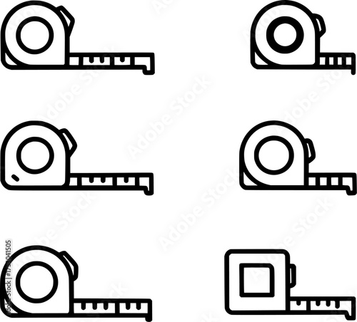measuring tape vector line icon set