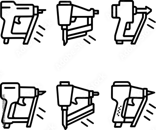 Nail Gun Shooting Nails Vector Icon Set